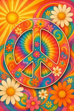 Bright flowers and a colorful peace symbol